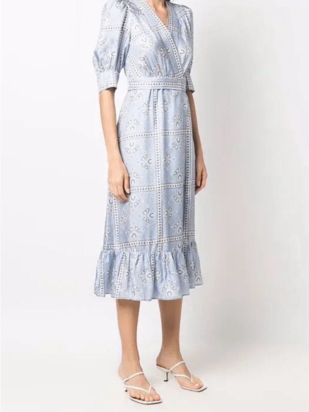 Sandro Pale Blue Paisley Wrap Midi Dress S - Picture 2 of 10